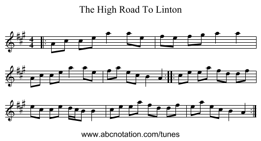 The High Road To Linton - staff notation