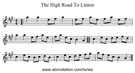 The High Road To Linton - staff notation