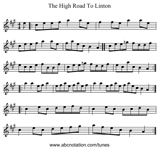 The High Road To Linton - staff notation