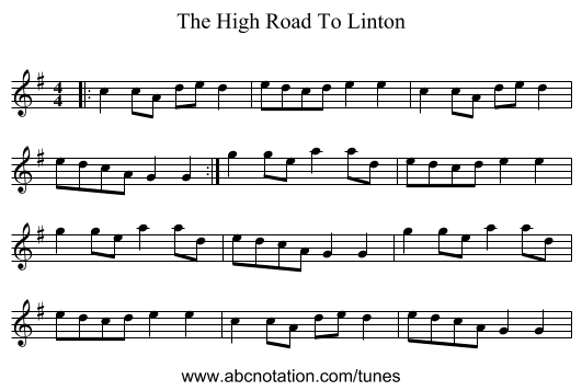 The High Road To Linton - staff notation