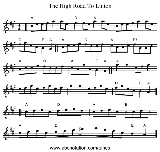 The High Road To Linton - staff notation