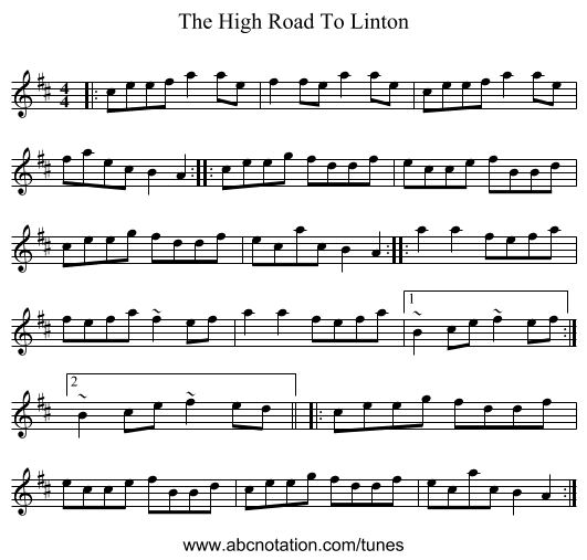 The High Road To Linton - staff notation