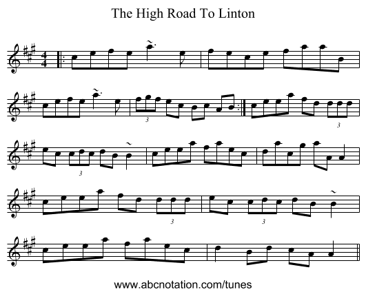 The High Road To Linton - staff notation