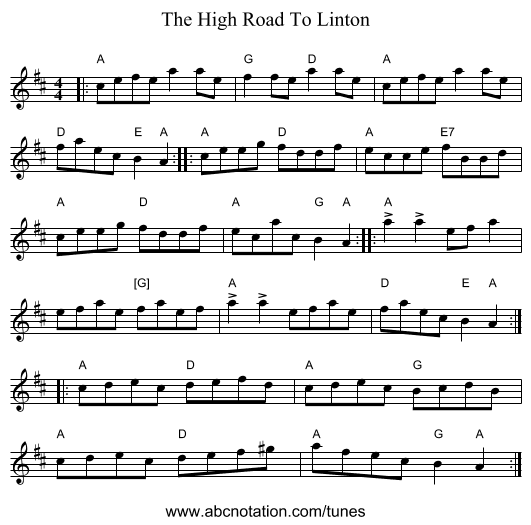 The High Road To Linton - staff notation