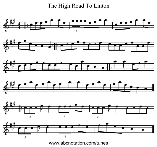 The High Road To Linton - staff notation