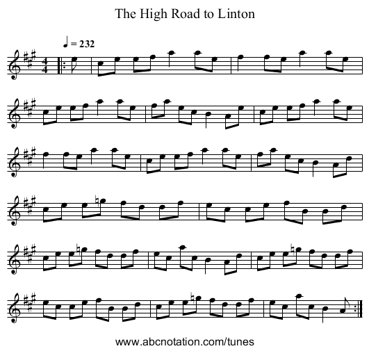 The High Road to Linton - staff notation