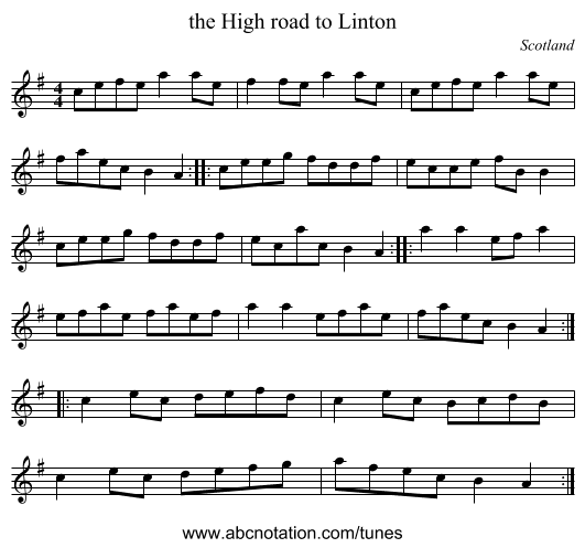 the High road to Linton - staff notation