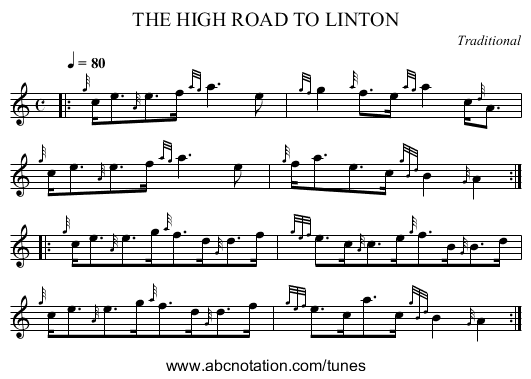 THE HIGH ROAD TO LINTON - staff notation
