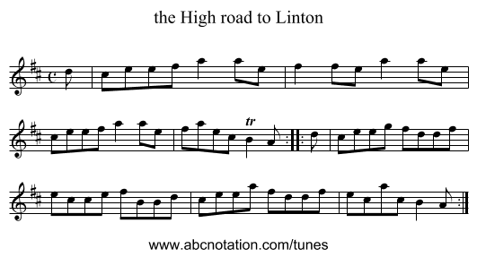 the High road to Linton - staff notation
