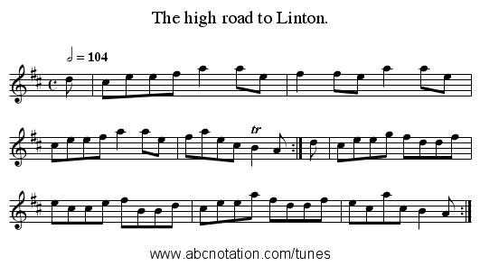 The high road to Linton. - staff notation