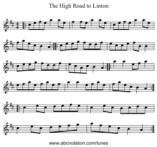 The High Road to Linton - staff notation