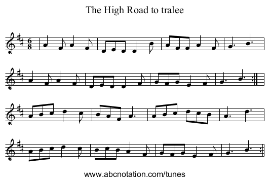 The High Road to tralee - staff notation