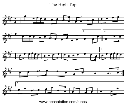 The High Top - staff notation
