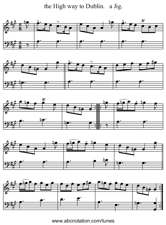 the High way to Dublin.   a Jig. - staff notation