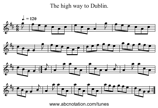 The high way to Dublin. - staff notation
