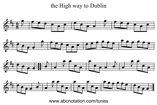 the High way to Dublin - staff notation