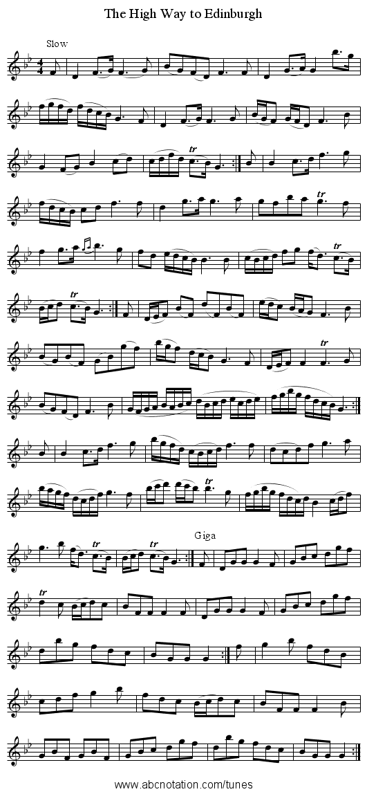 The High Way to Edinburgh - staff notation