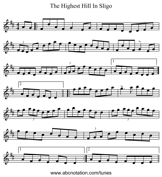 The Highest Hill In Sligo - staff notation