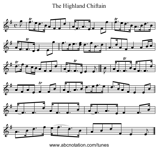 The Highland Chiftain - staff notation