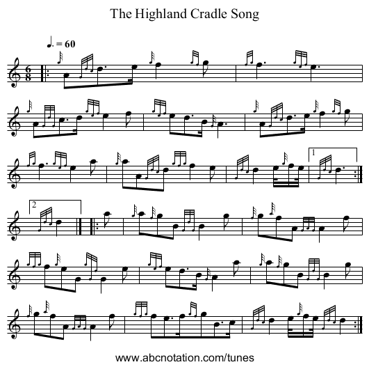 The Highland Cradle Song - staff notation