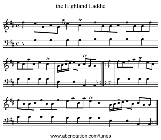 the Highland Laddie - staff notation