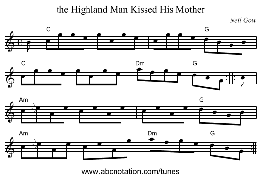 the Highland Man Kissed His Mother - staff notation