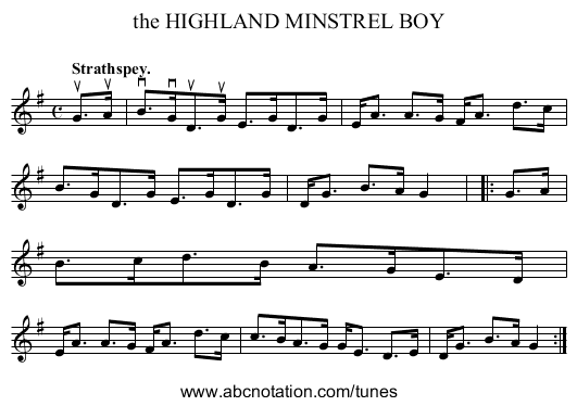 the HIGHLAND MINSTREL BOY - staff notation