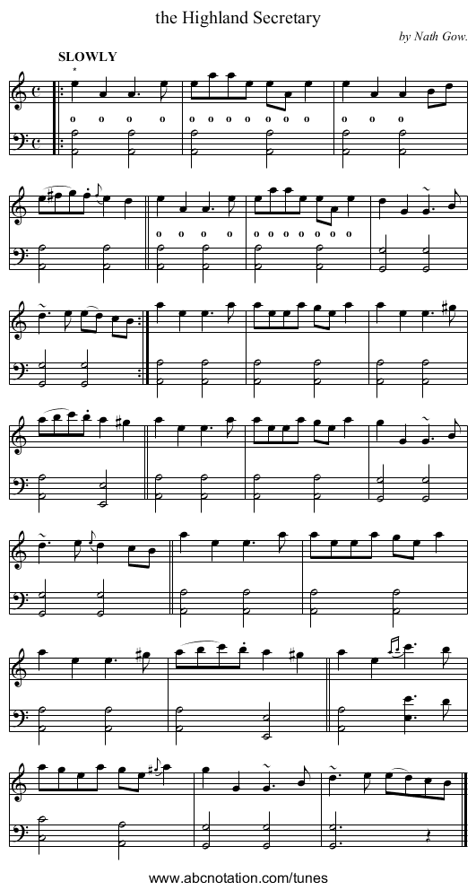 the Highland Secretary - staff notation