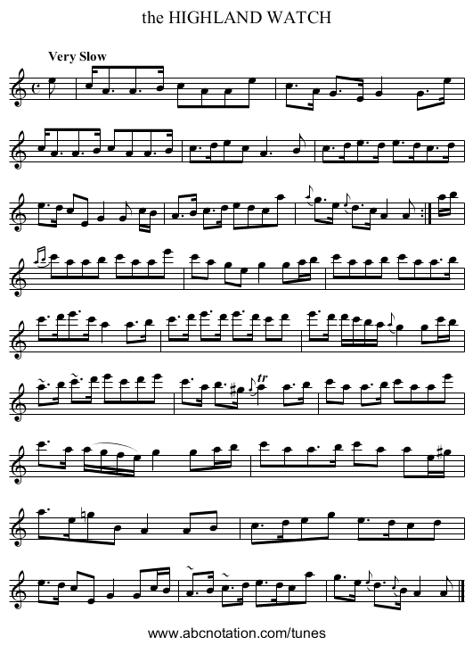 the HIGHLAND WATCH - staff notation