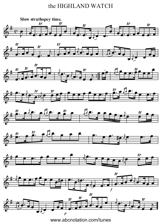 the HIGHLAND WATCH - staff notation