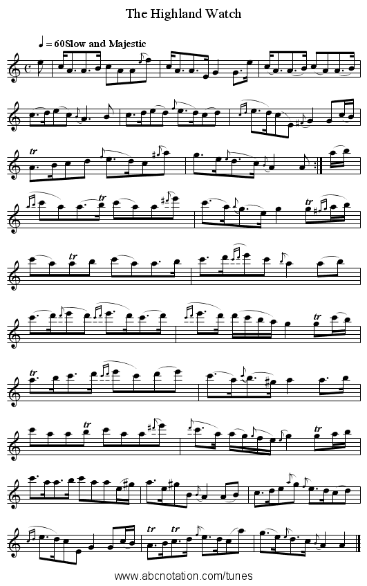 The Highland Watch - staff notation