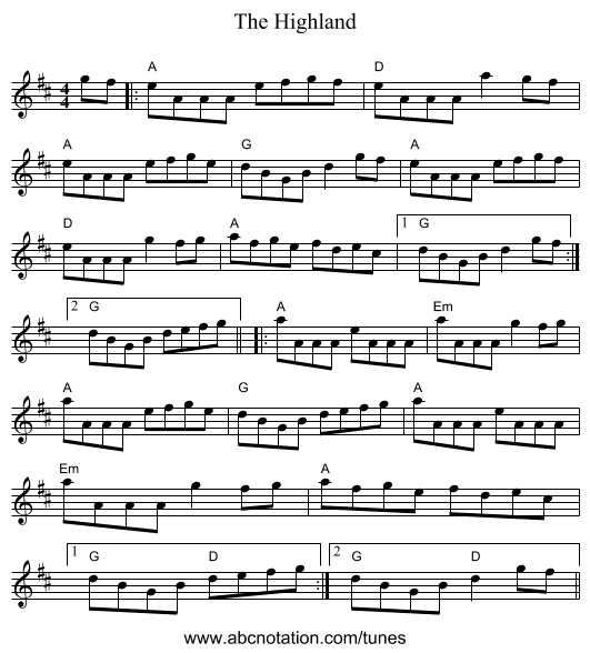 The Highland - staff notation