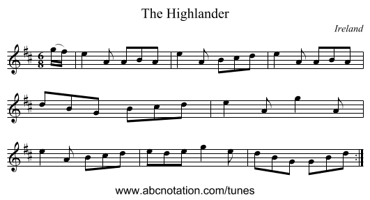 The Highlander - staff notation