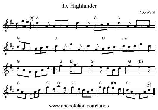 the Highlander - staff notation