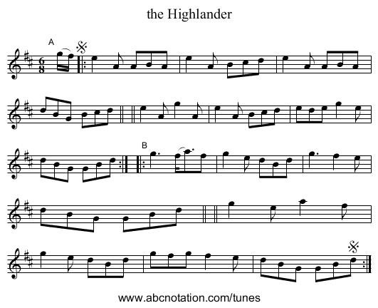 the Highlander - staff notation