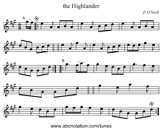 the Highlander - staff notation