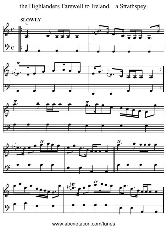 the Highlanders Farewell to Ireland.   a Strathspey. - staff notation