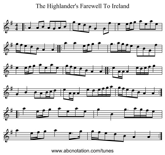 The Highlander's Farewell To Ireland - staff notation