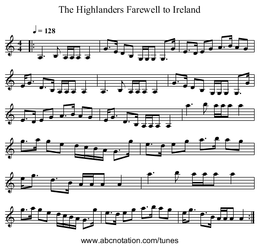 The Highlanders Farewell to Ireland - staff notation
