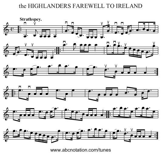 the HIGHLANDERS FAREWELL TO IRELAND - staff notation