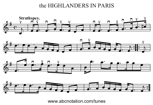 the HIGHLANDERS IN PARIS - staff notation