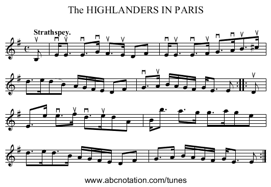 The HIGHLANDERS IN PARIS - staff notation