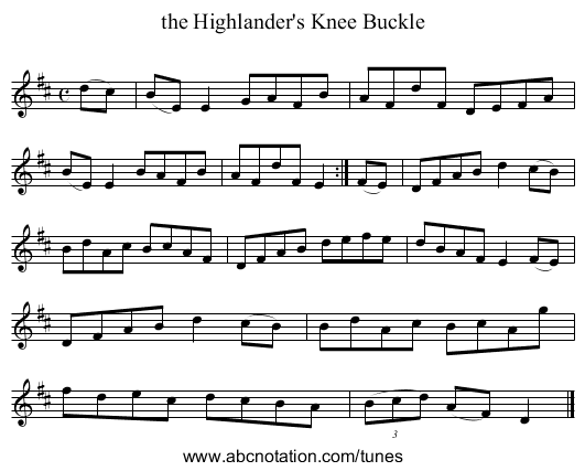 the Highlander's Knee Buckle - staff notation