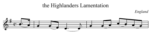 the Highlanders Lamentation - staff notation