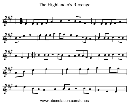 The Highlander's Revenge - staff notation