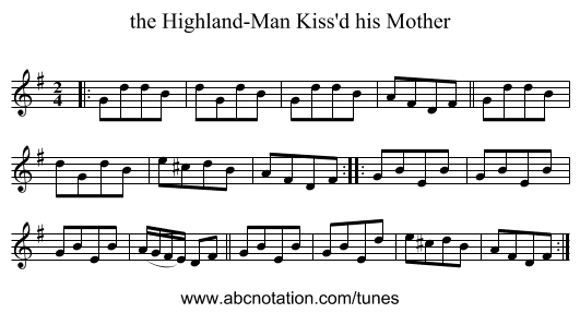 the Highland-Man Kiss'd his Mother - staff notation