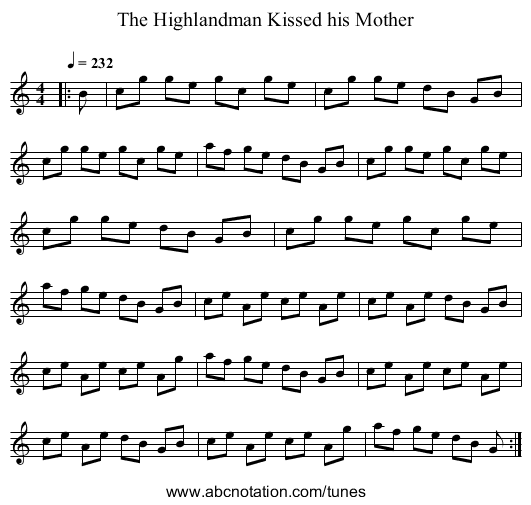 The Highlandman Kissed his Mother - staff notation