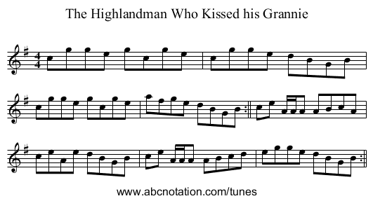 The Highlandman Who Kissed his Grannie - staff notation