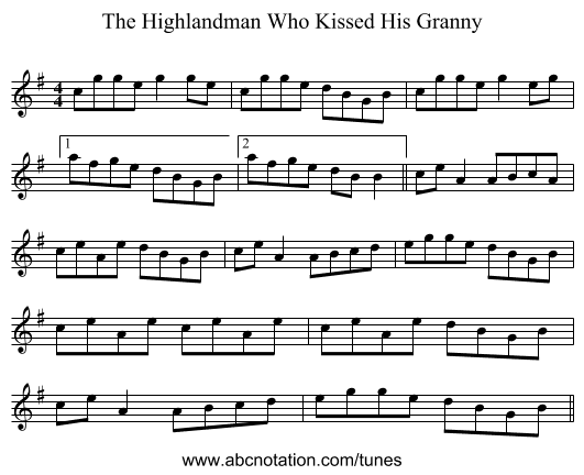The Highlandman Who Kissed His Granny - staff notation