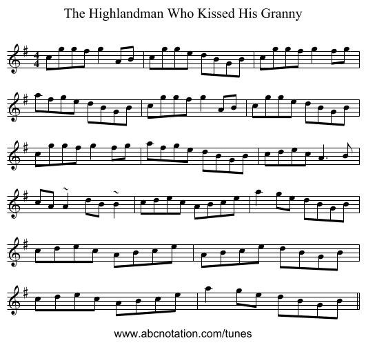 The Highlandman Who Kissed His Granny - staff notation